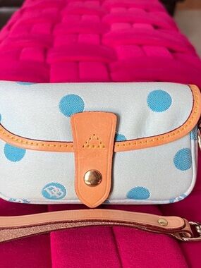 Dooney & Burke vintage Polka Dot Pouch with Tan Trim